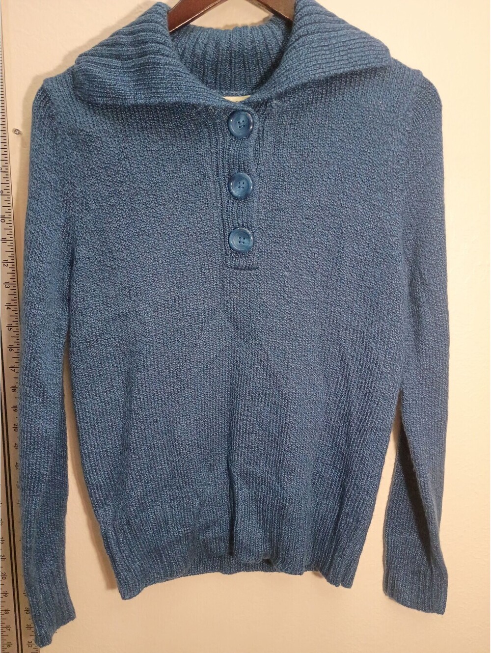 St. John's Bay Blue Button-Up Collar Sweater Size S